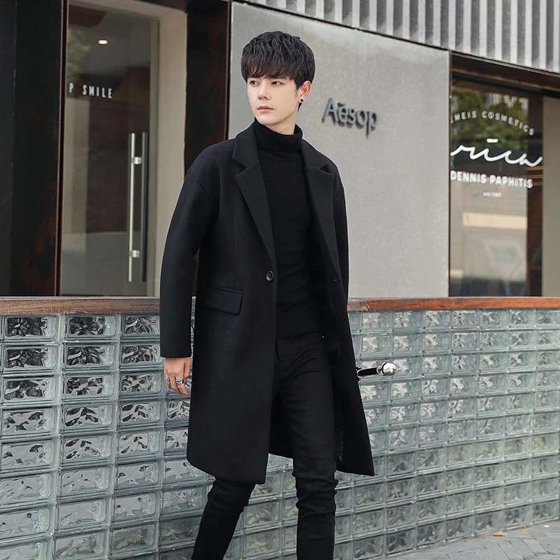 Toloer 2023 Winter Woolen Coat For Men Long Tide Loose Wool Woolen Men's Trench Coat Spring And Autumn Coat-Outfit Ideas