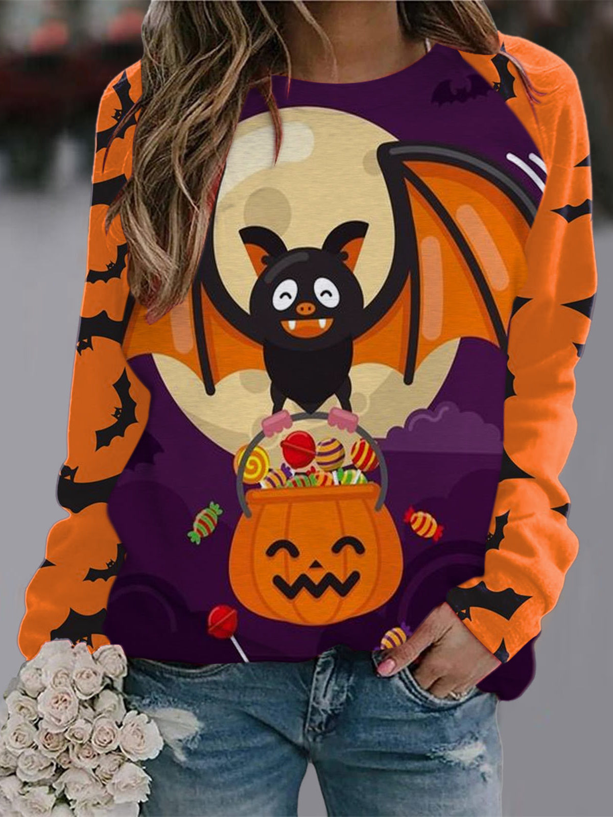Women Long Sleeve V-neck Graphic Floral Printed Top