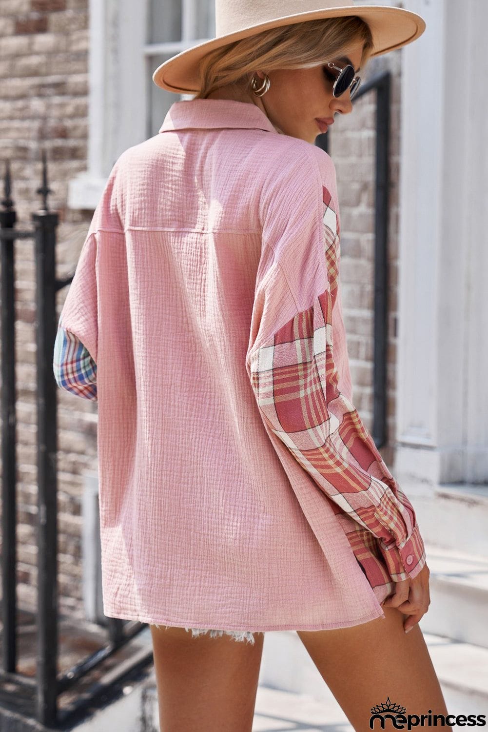 Plaid Color Block Textured Drop Shoulder Shirt Jacket