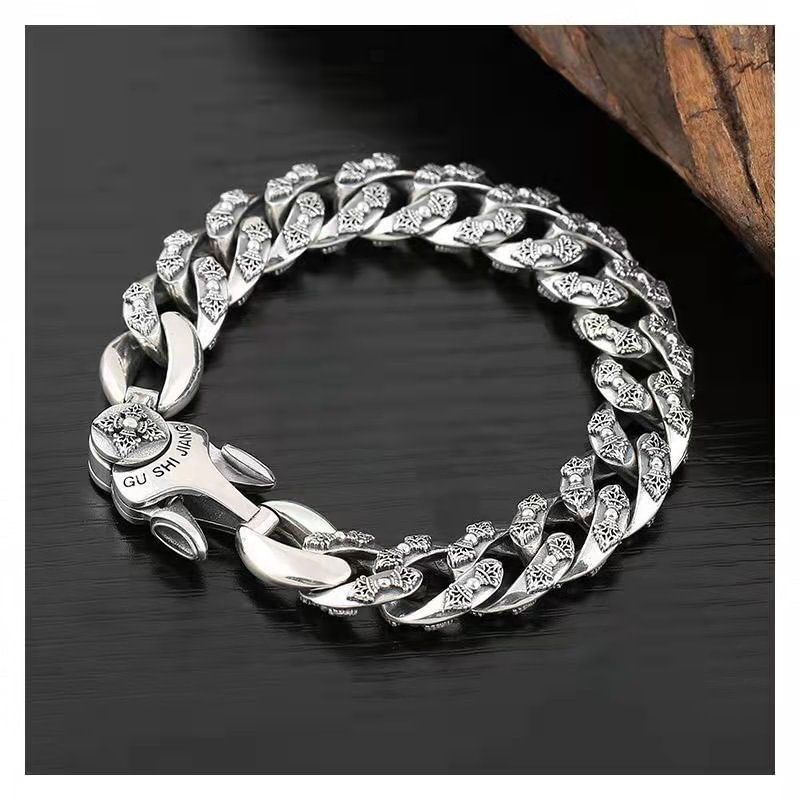925 Silver New Style Vajra Pestle Ring Set Men's Bracelet Coarse Style Domineering Fashion Men's Bracelet