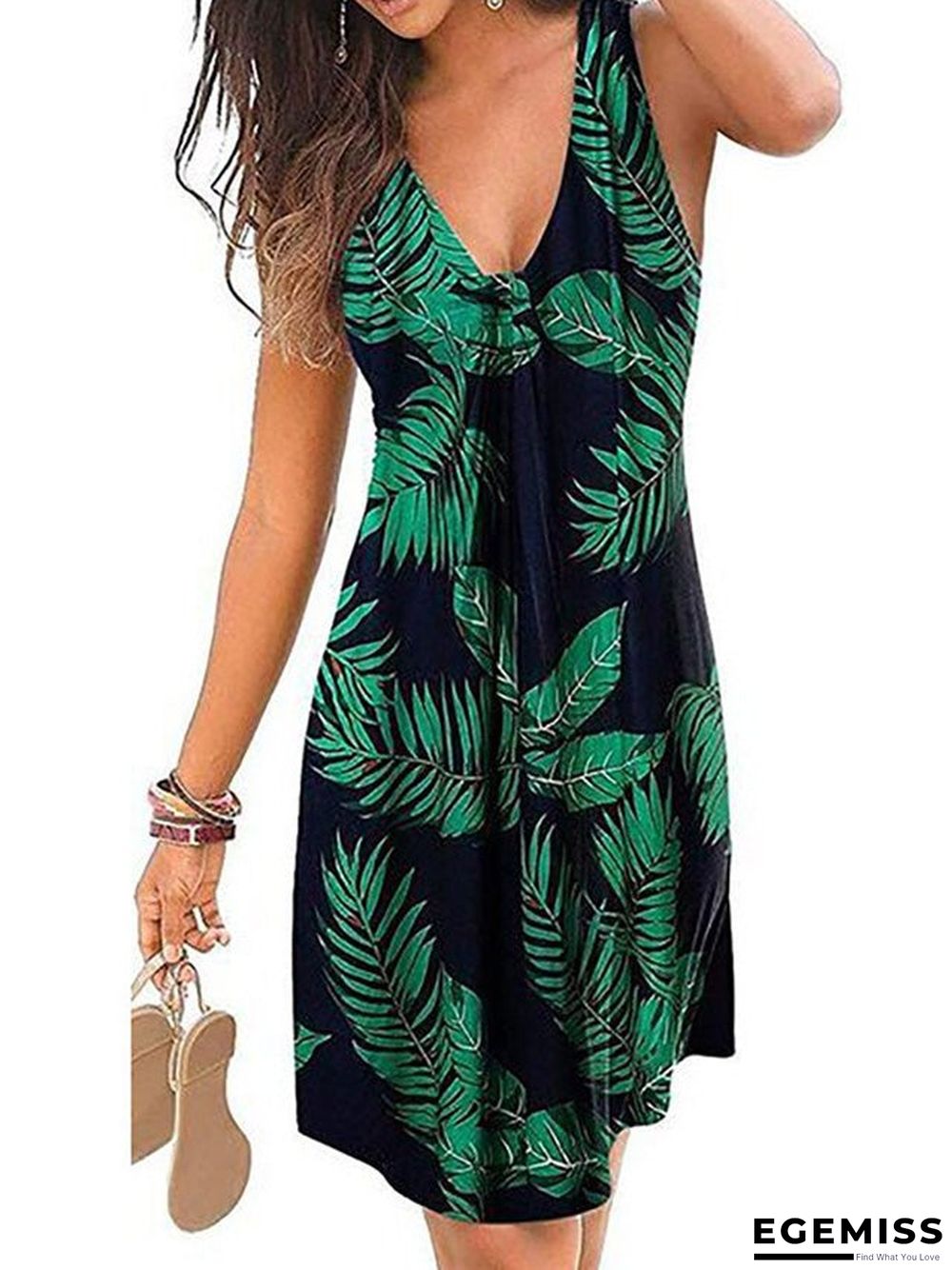 Large Size Dress Spring/Summer New Feminine V-neck Print Dress | EGEMISS