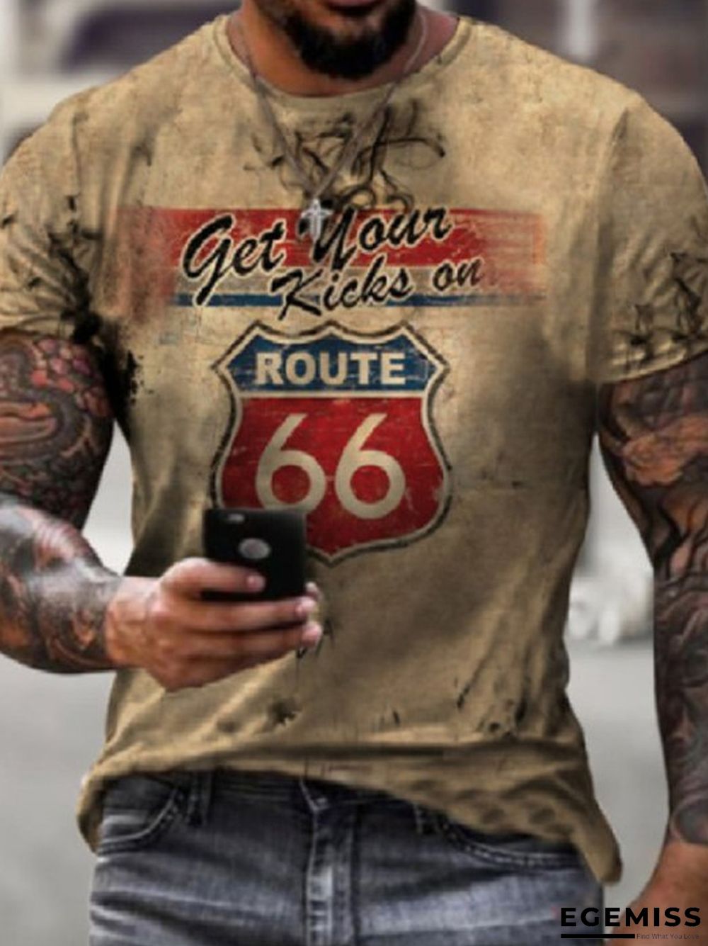 Casual 66 Digital Printed Short-sleeved T-shirt with Loose Collar | EGEMISS