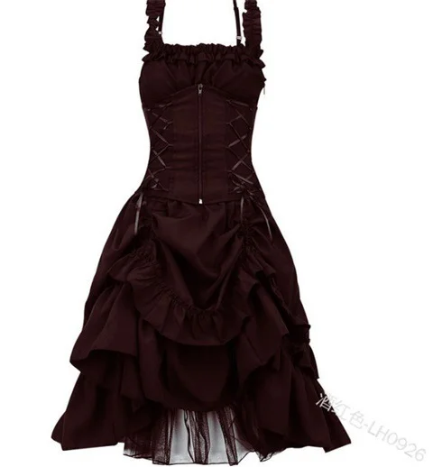 Brownm Brownm Lolita COS Gothic Slimming Irregular Design Strap Corset Dress Braped