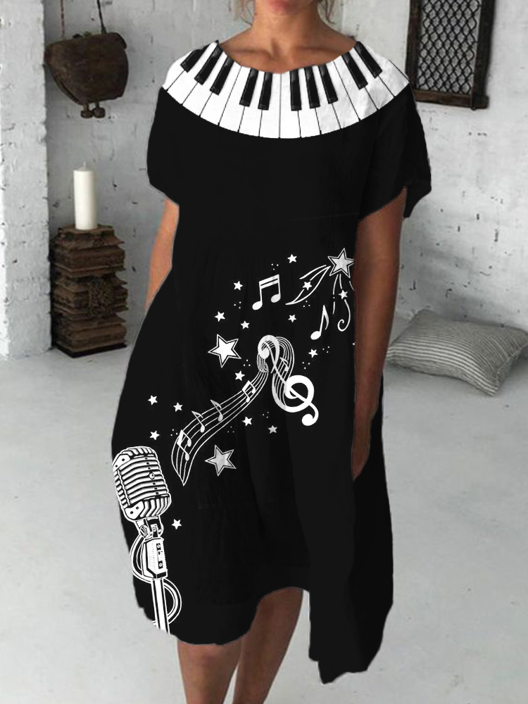Microphone And Piano Short Sleeve Midi Dress wearshes