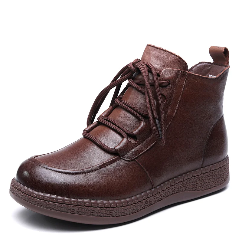 Yyvonne Cowfrepe Retro Wool Short Boots Women 2025 Winter New Round Head With Martin Boots Plus Cotton Boots