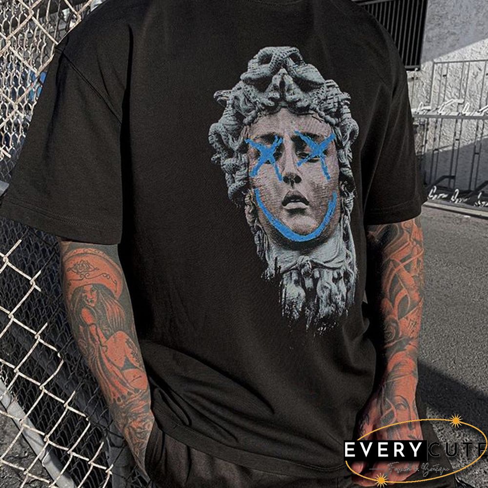 Fashion Plaster Head Print Short Sleeve T-Shirt