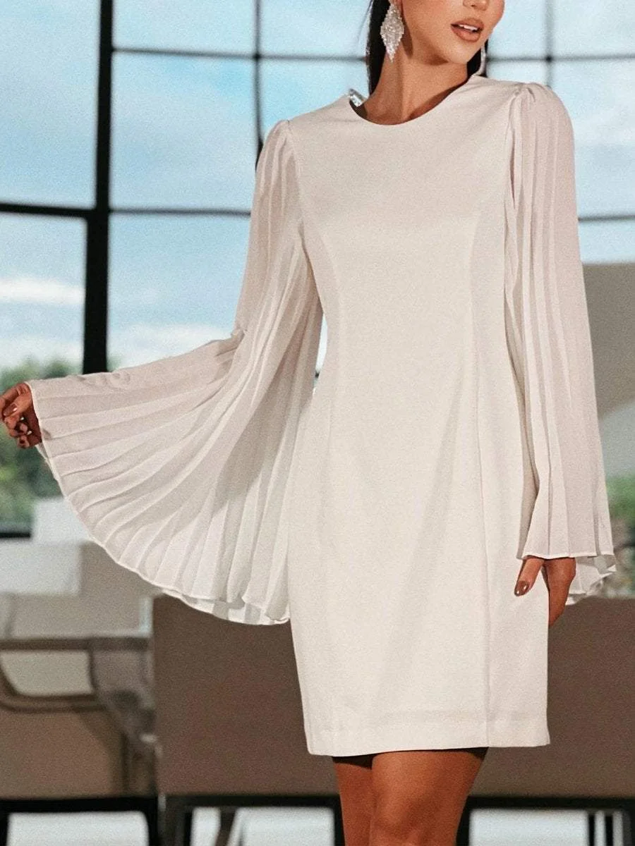 Round Neck Pleated Flare Sleeve Short Party Dress