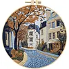 4pcs Town-DIY Embroidery Kit with Pattern Cotton Threads Needles Hoop Scissor 25*25cm tapestrymarket