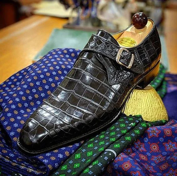 Formal Business Comfortable Alligator Skin Single Monk Strap Shoes