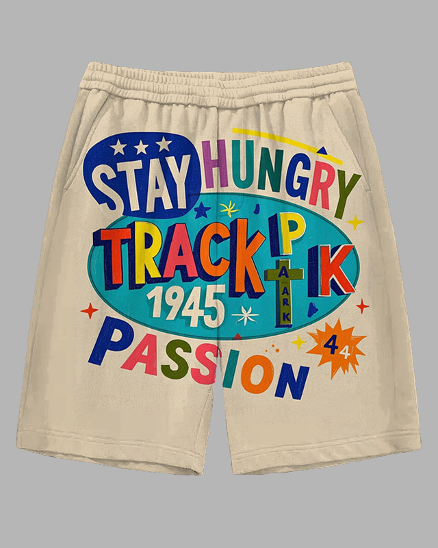 Big and Tall Men's Hip Hop Multicolor Letter Track Passion Printed Outdoor Casual Shorts