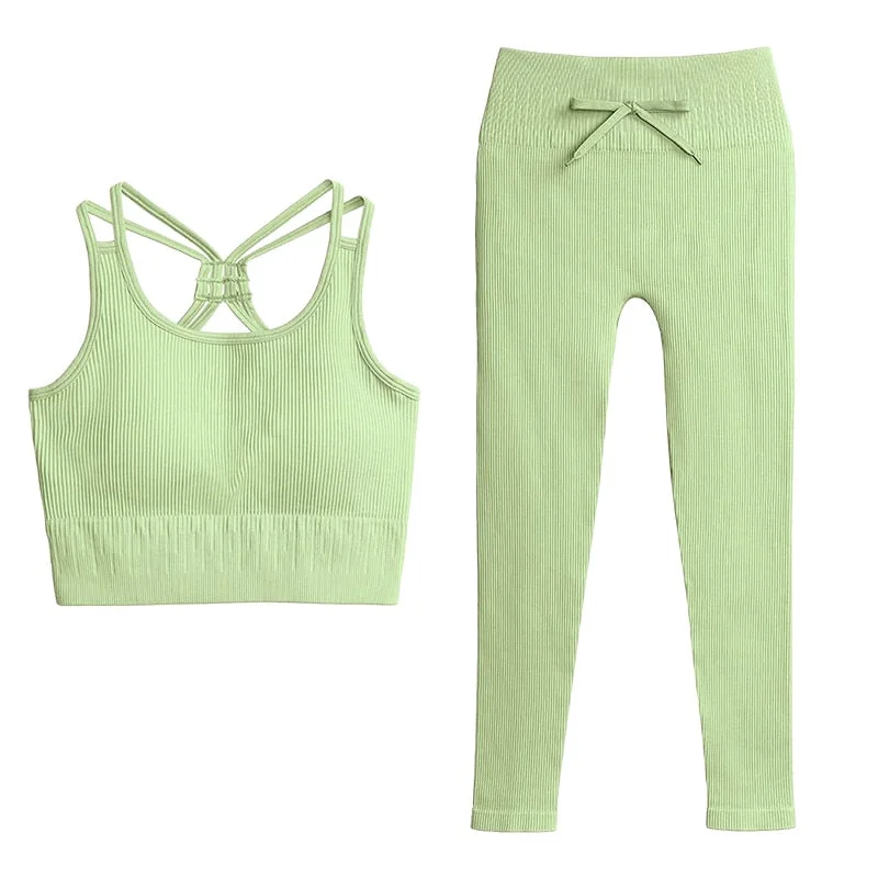 SVOKOR Sport Two Piece Sets Women Gym Tracksuits Workout 2Pcs Sexy Running Leggings Cycling Shorts Fitness Vest Short Crop Tops