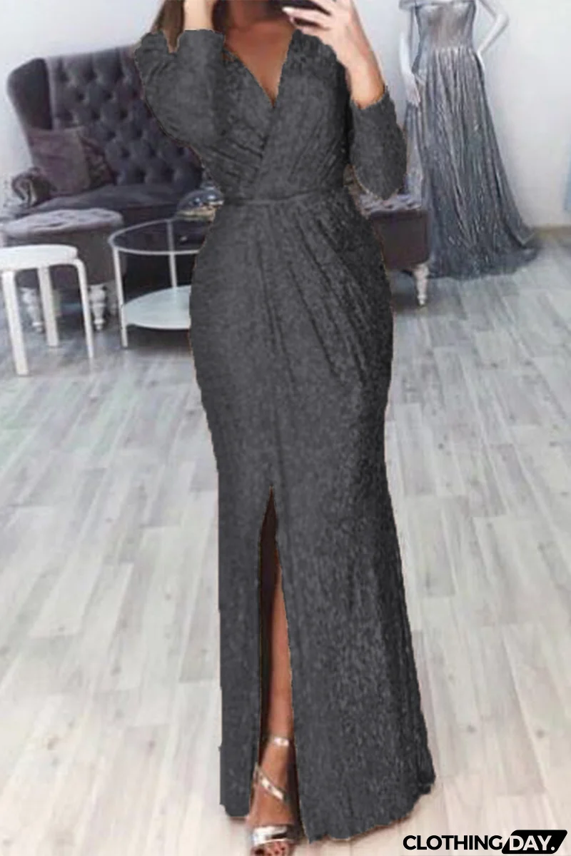 Casual Patchwork Patchwork V Neck Trumpet Mermaid Dresses(7 colors)