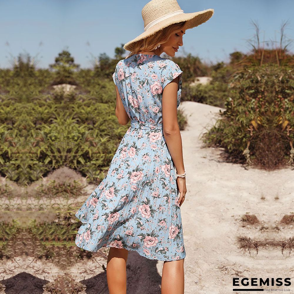 Blue Flower Print Holiday Dress | EGEMISS