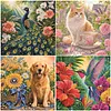 4Pcs Animals and Flowers Special Shaped DIY Partial Drill Diamond Painting Kit for Adults Beginners Home Decor Diamonds Paintings Gem Art 30x30cm