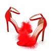 Fluffy Peep Toe Stilettos with Fur Feather