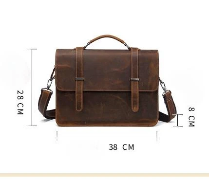 Vintage Crazy Horse Lenther Men's 14" Laptop Briefcase Bags