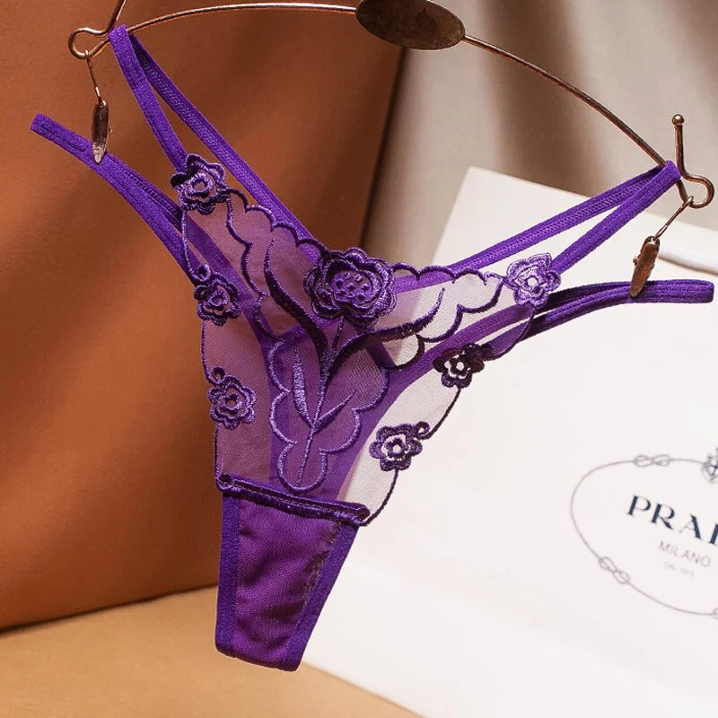 Meet'r Women Seamless Embroidery Panty Transparent Underwear Female Intimates Sexy Low-Rise G String Thongs 7 Colors Lingerie