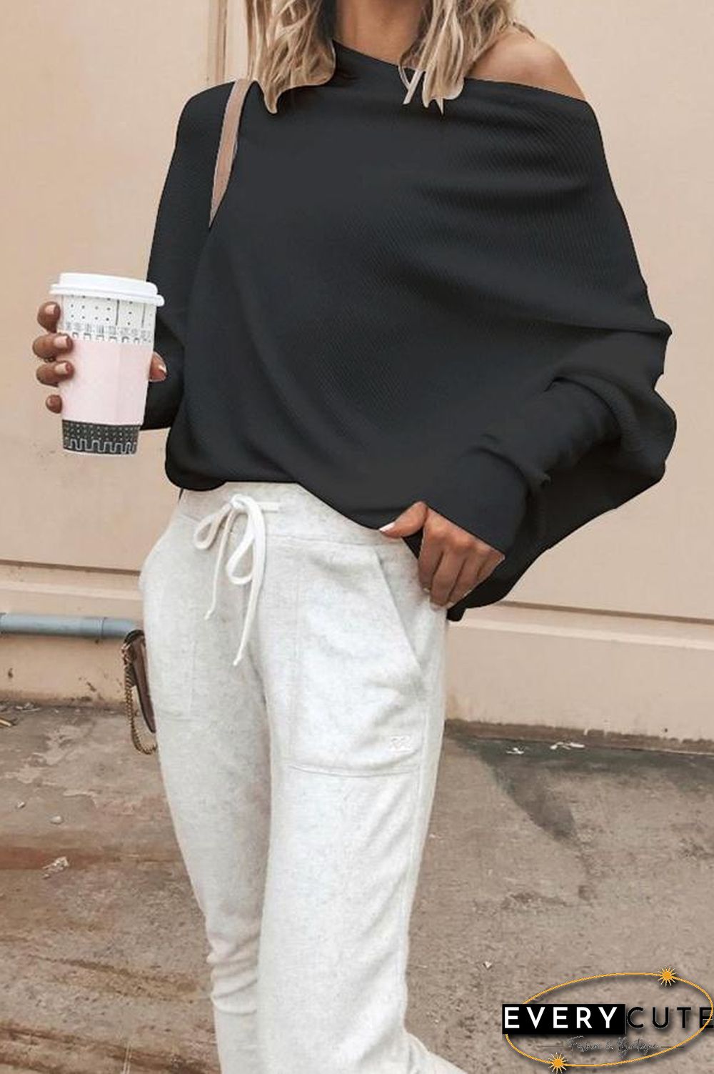 Solid Color Batwing Sleeve T-shirt P14942