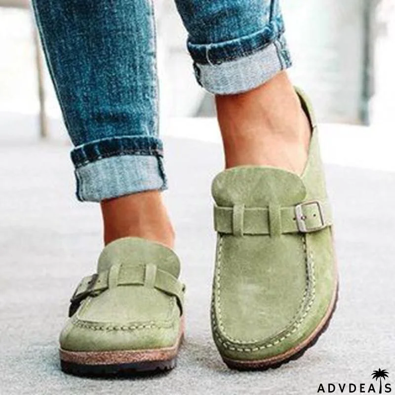 Women’s Casual Round Toe Flat Heel Slip On Backless Loafers