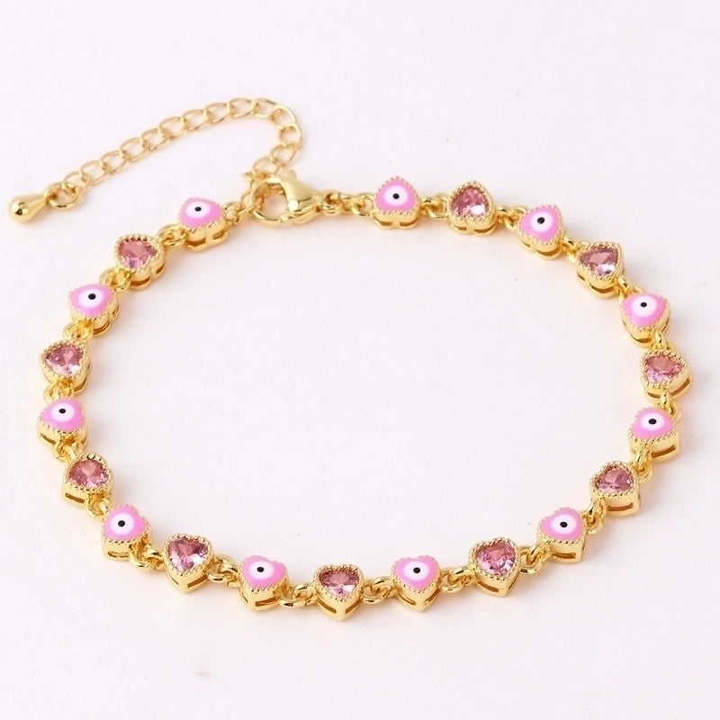 Retro Devil’s Eye Heart Shape Copper Plating Inlay Zircon Gold Plated Bracelets