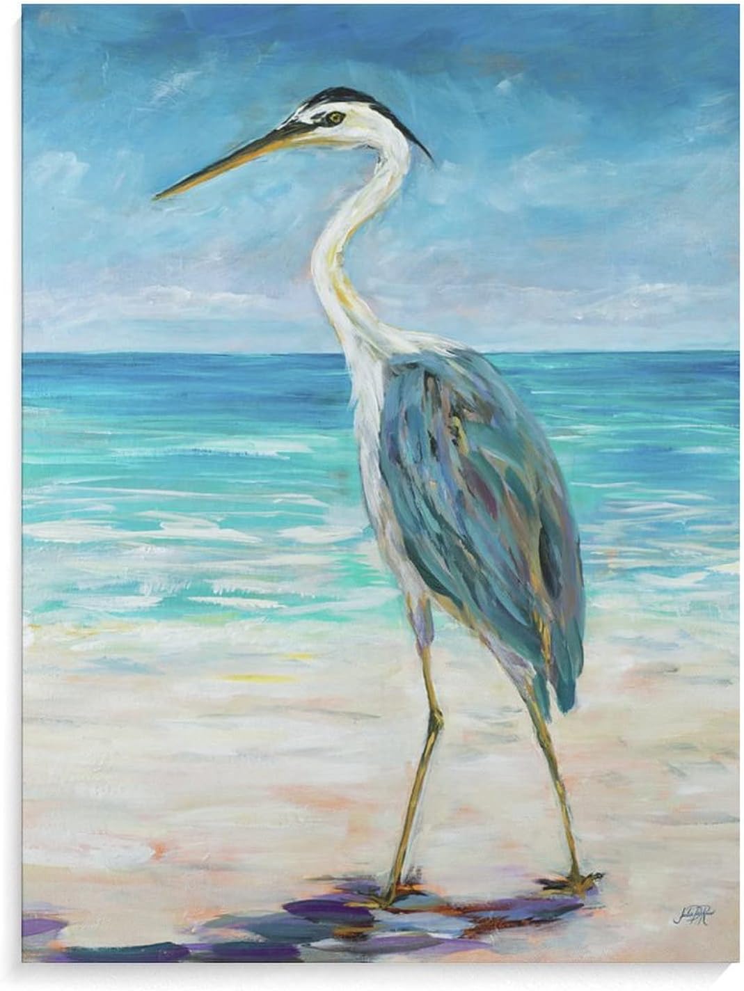 Heron Wall Art Great Blue Heron at The Beach Pictures Coastal Birds Wall Art Home Decor Canvas Posters Prints Picture for Living Room Bedroom Office Kitchen Decor 12x16inch(30x40cm) Unframe-Style