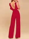 Solid Color V-Back Falbala Loose Casual Jumpsuit