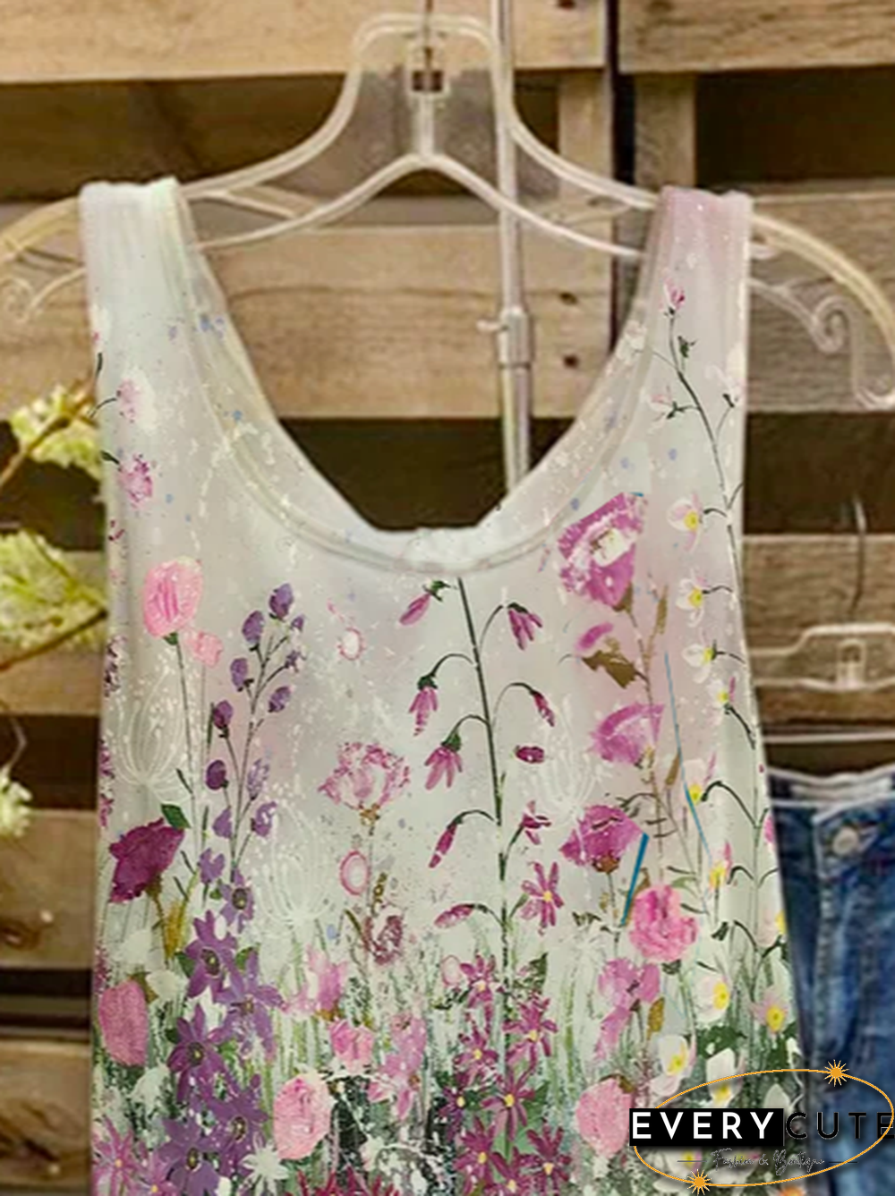 Basic Floral Sleeveless Floral-Print Tops