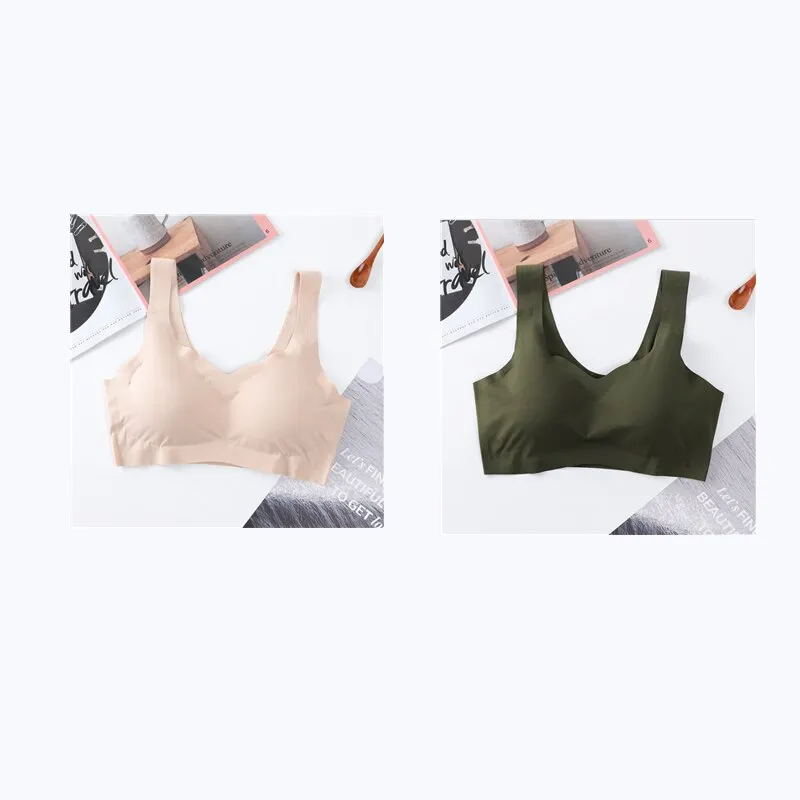 2PCS Ice Silk Bras Seamless Women Soft Thin Push Up Underwear Lingerie Sleep Vest Top Chest Padded Bralette топ Soutien Gorge