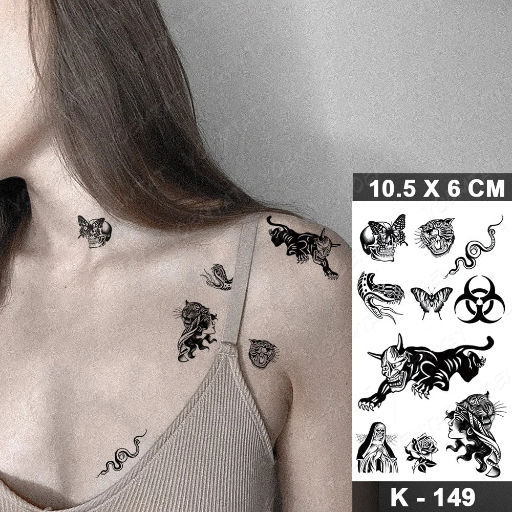 Waterproof Temporary Tattoos Sticker Flower Gun Black Ak 47 Tattoo Realistic Body Art Tatoo Waist Woman Man Child Fake Tatto