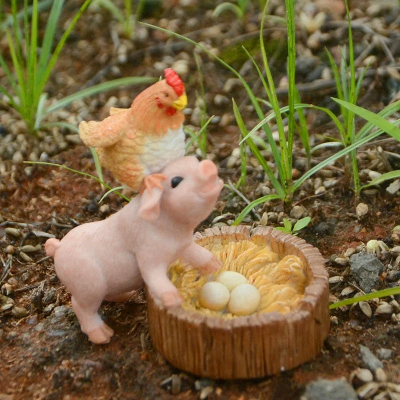 Simulated Pig Model Farm Animal Creative Resin Pig with Chicken Figurines Action Figure Educational Toys for kids Home Decor