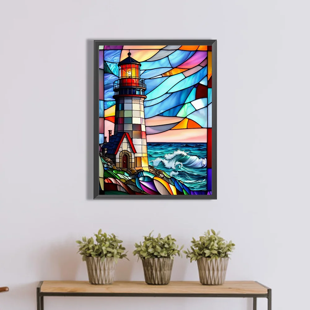 Diamond Painting - Full Round Drill - Stained Glass Lighthouse(30*40cm)