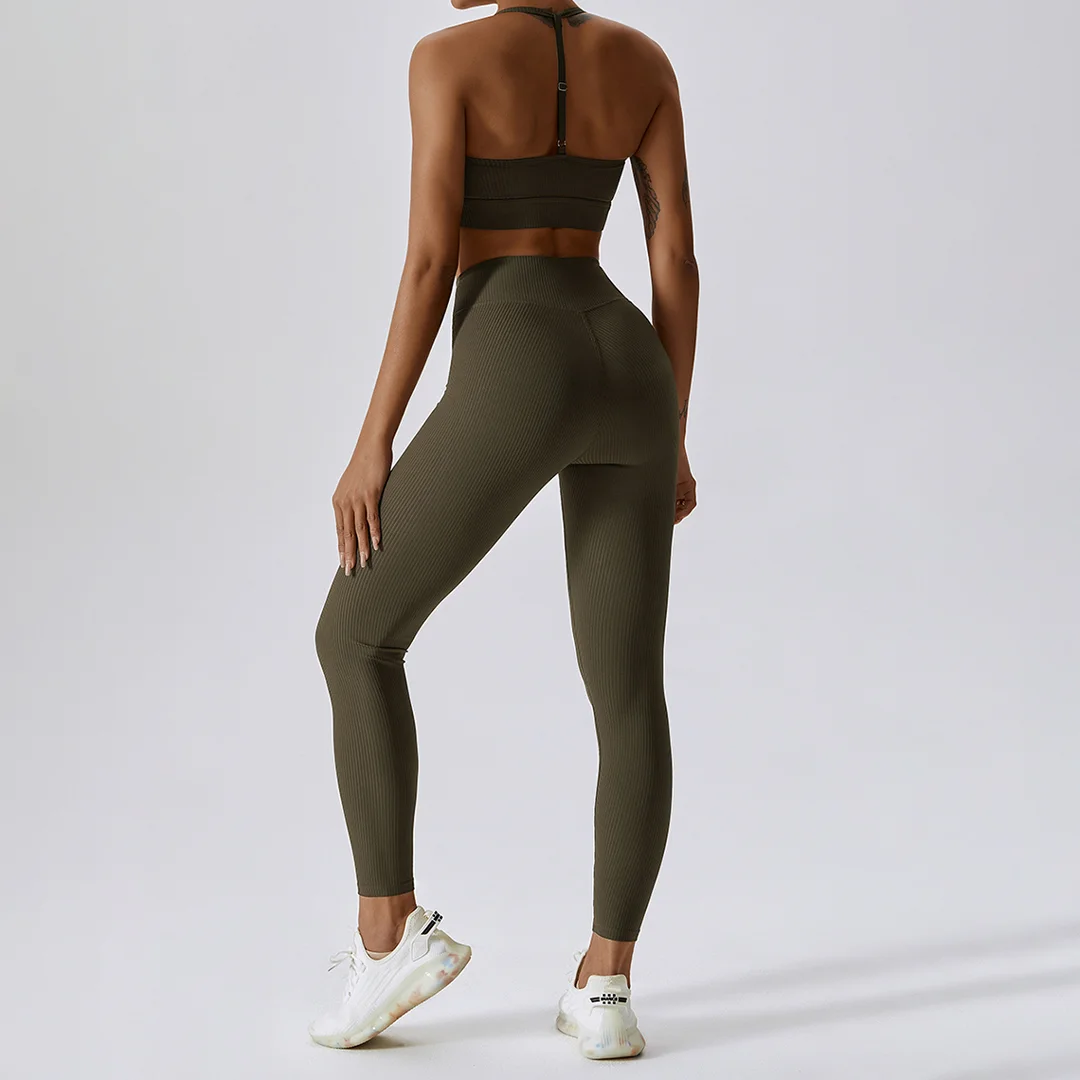 Solid color sports bra + legginsg sports 2-piece set