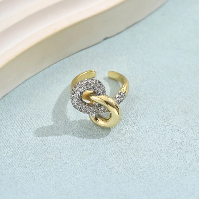 Copper 18K Gold Plated Inlay Geometric Zircon Open Rings