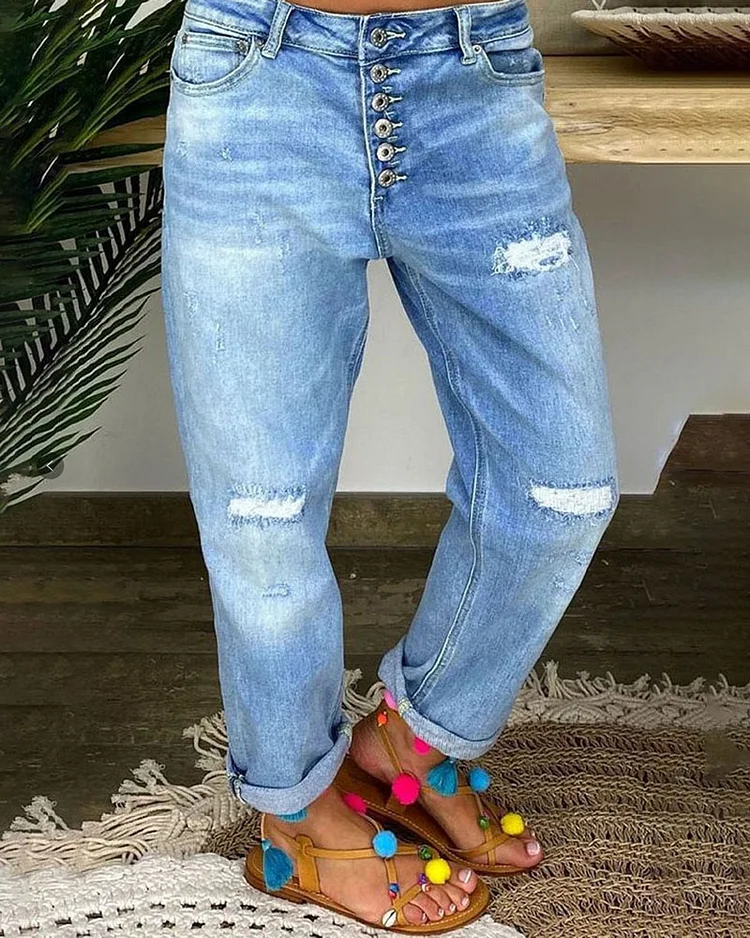 Straight Hollow Plus Size Jeans VangoghDress