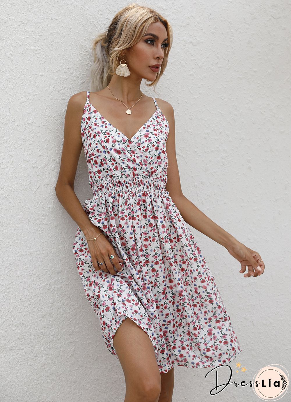 Summer Halter Print V-neck Dress Women Sleeveless Backless Beach Vacation Beach Dress Vestidos Elegantes Para Mujer