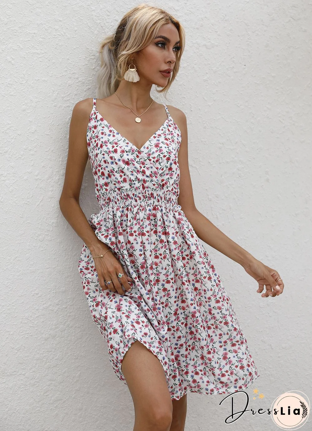 Summer Halter Print V-neck Dress Women Sleeveless Backless Beach Vacation Beach Dress Vestidos Elegantes Para Mujer
