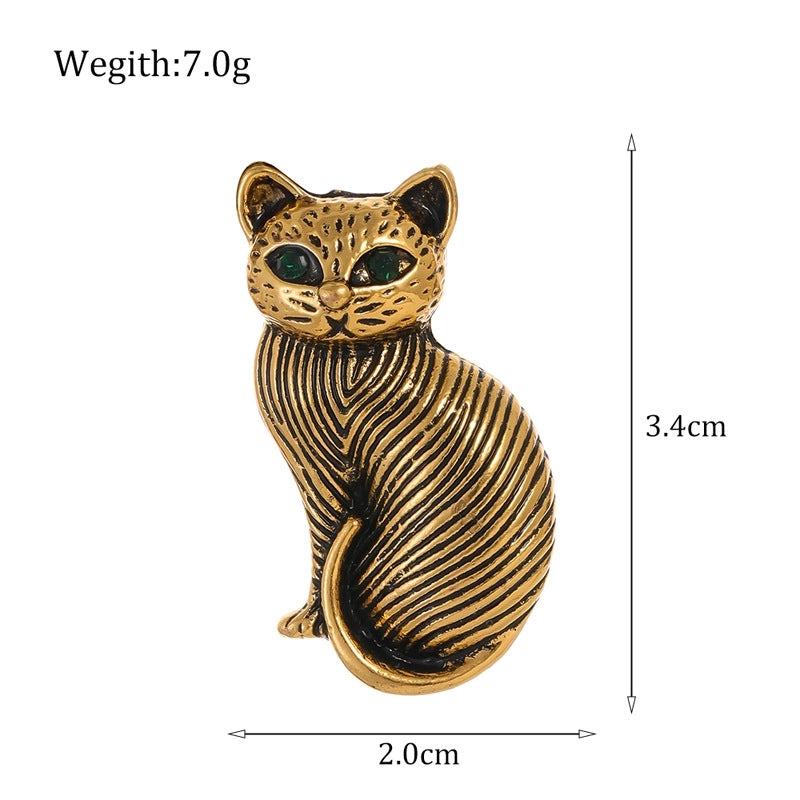 Retro Pin Cat Alloy Plating Inlay Rhinestones Unisex Brooches