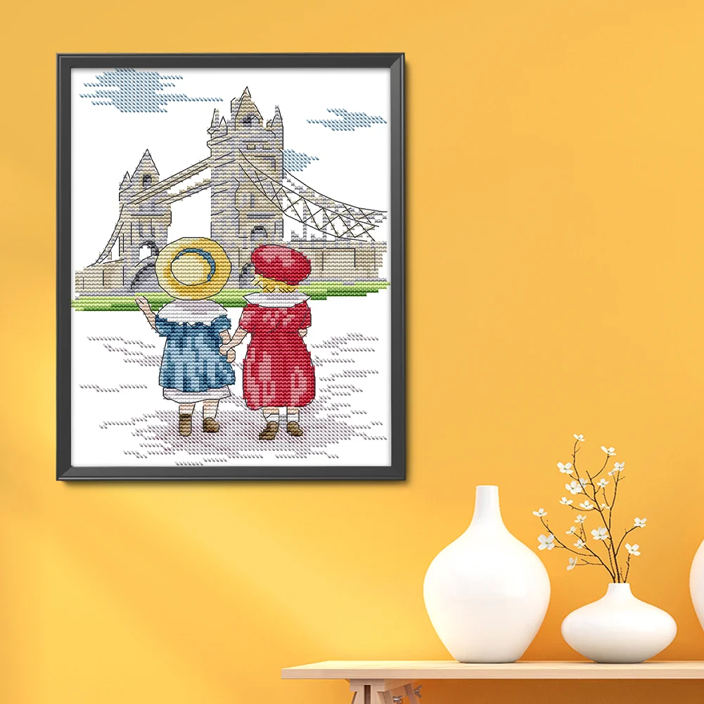 DIY Stamped Cross Stitch 14CT Partial Embroidery 19*27cm - See The Eiffel Tower