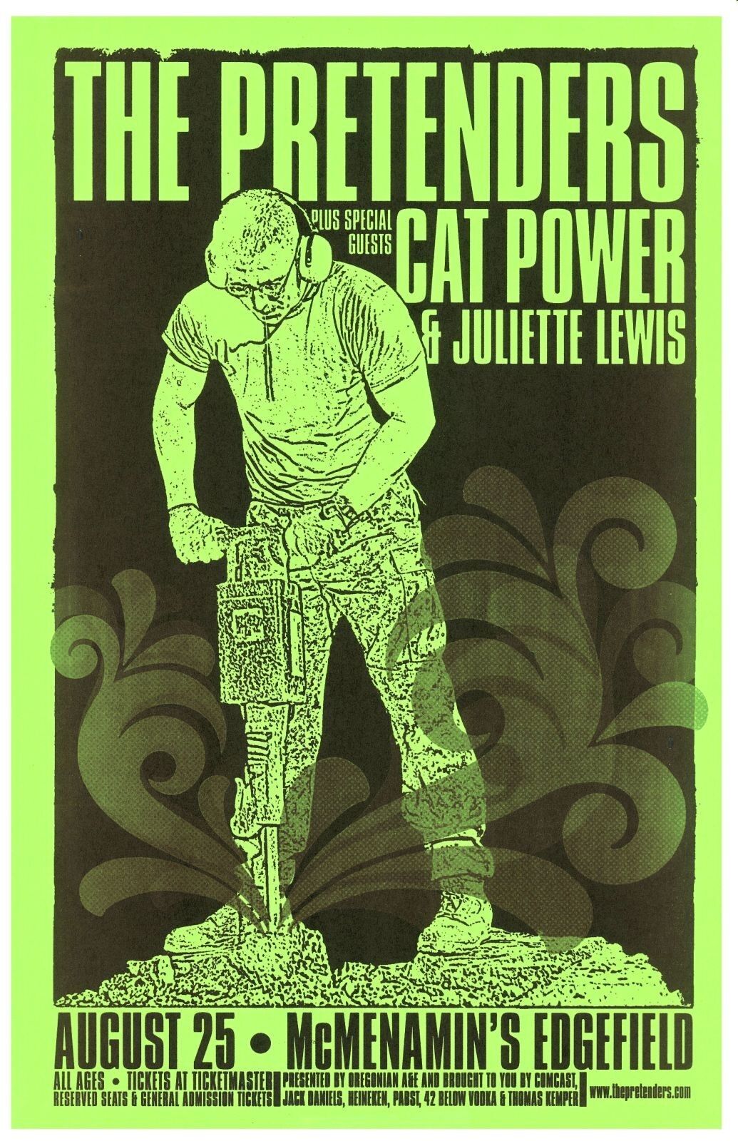 PRETENDERS / CAT POWER / JULIETTE LEWIS 09 Gig POSTER Edgefield Portland Oregon