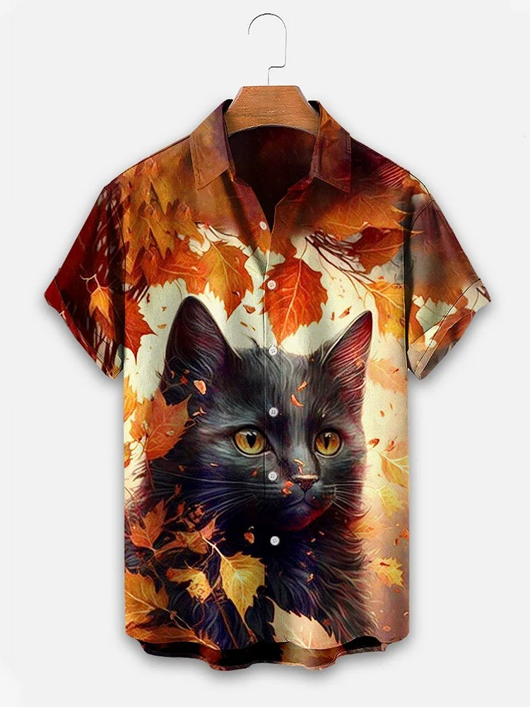 Men's Halloween Cat Print Casual Shirt
