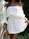 Solid Color Off-The-Shoulder Long Sleeves Mini Dress