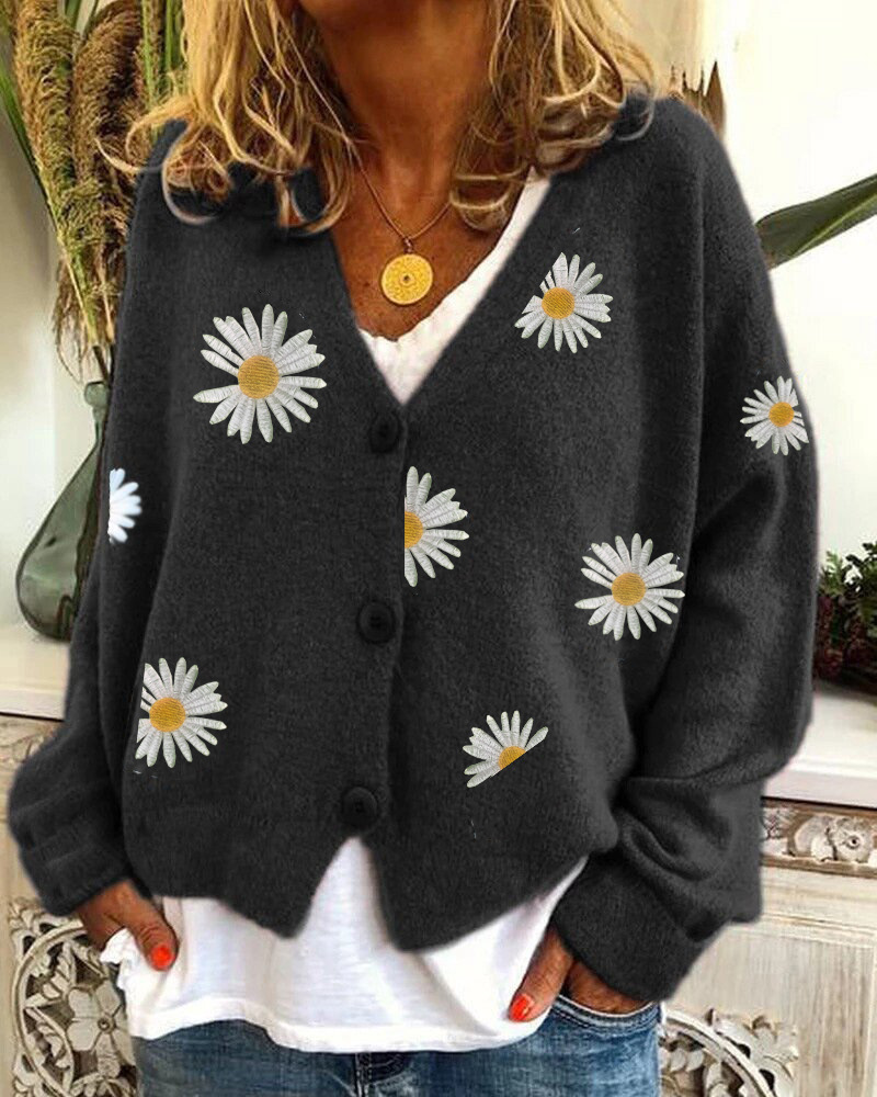 Women Daisy Knitted Loose Casual Cardigans