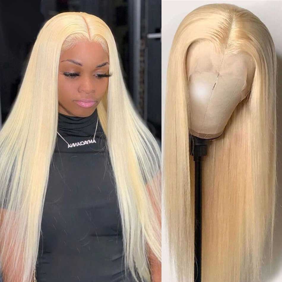 30 Inch 613 Blonde Hair Straight Hair HD Transparent Lace Human Hair T Part Lace Wigs US Mall Lifes