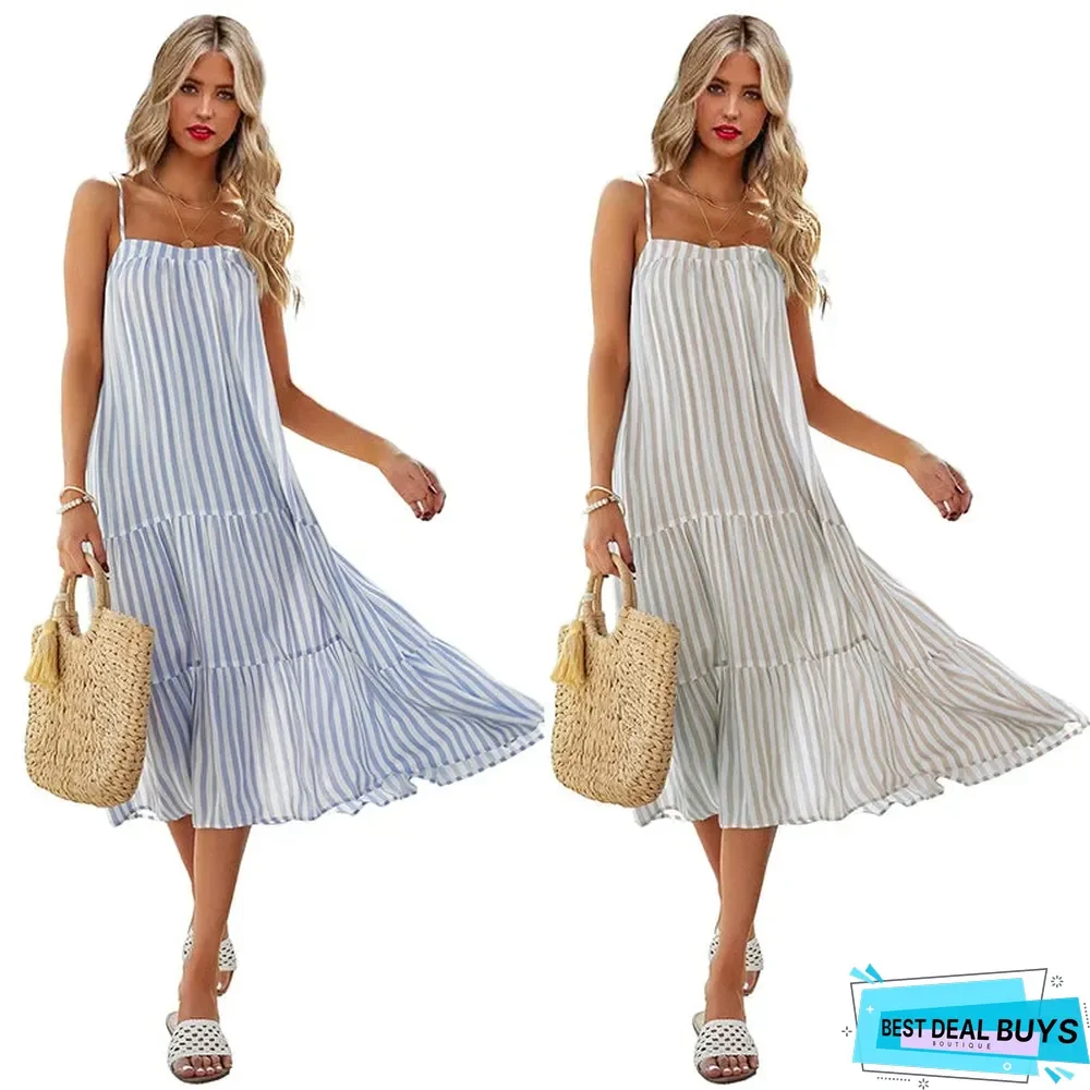 Striped Suspender Ladies Dress