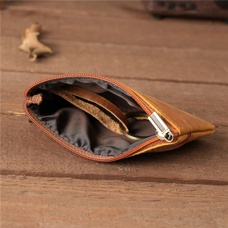 1124 Boys And Girls Genuine Leather Coin Purse Cowhide Crazy Horse Brown Brown Zipper Coin Bag Vintage Outlet