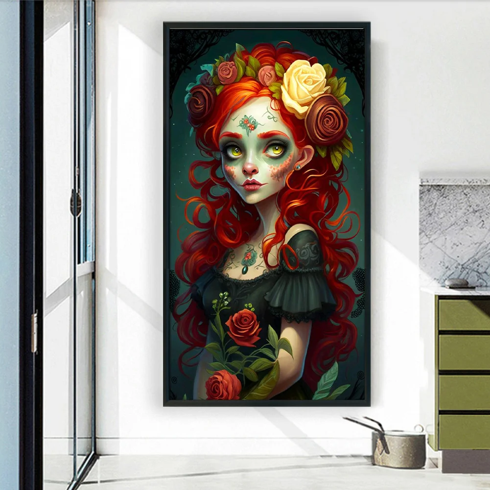 11CT Full Stamped Cross Stitch - Scary Girl(Canvas|40*70CM)