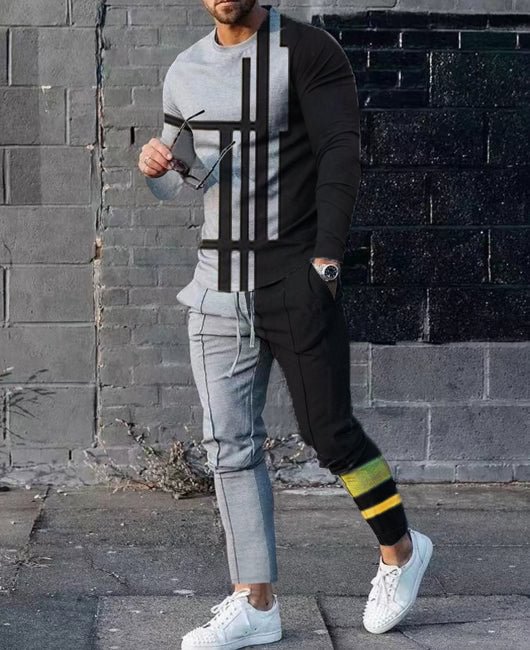 Striped & Color-block Panel Sweatshirt & Pants Set