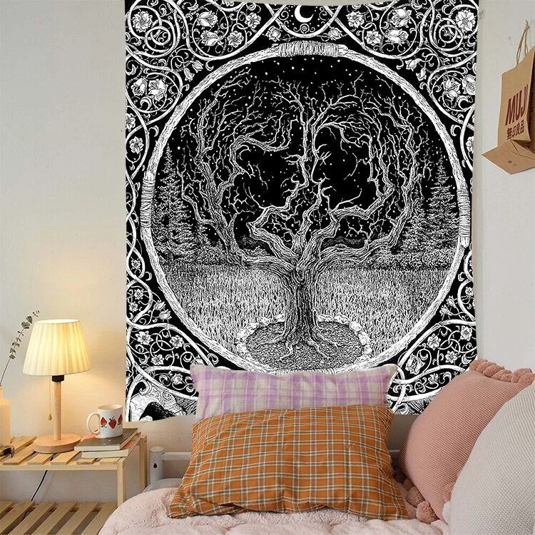 Mysterious Life Tree Home Decoration Tapestry Mandala Psychedelic Scene Wall Tapestry Bohemian Decorative Sofa Blanket Yoga Mat