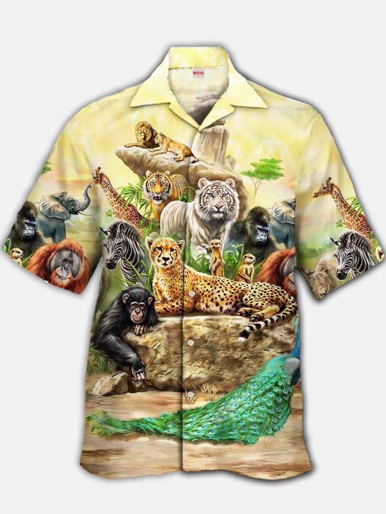 Eye-Catching African Wildlife Printing Cuban Collar Hawaiian Short Sleeve Shirt BestDVibe