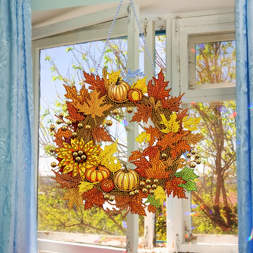 DIY Autumn Pumpkin Acrylic Single Side Special Shaped Diamond Painting Wreath Ornament